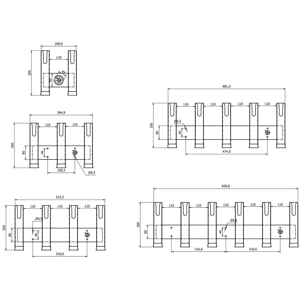 5 Rods Stainless Steel Open Rod Holder With Black Rubber - Image 2